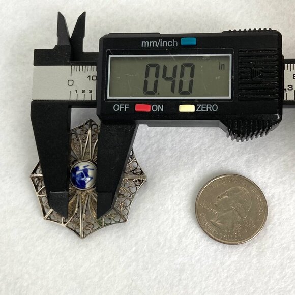 VTG Sterling Silver 925 1.71" Domed Signed Delft Filigree Spun Silver Brooch - Picture 12 of 16